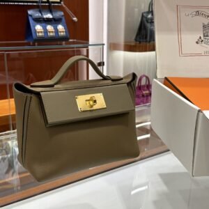 DDMode Factory Mini Kelly 2424 Evercolor Brown & Etoupe Grey Gold Hardware 21cm Full Handmade
