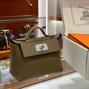 DDMode Factory Mini Kelly 2424 Evercolor Brown & Etoupe Grey Silver Hardware 21cm Full Handmade
