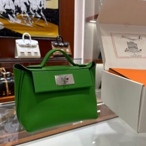 DDMode Factory Mini Kelly 2424 Evercolor Bamboo green Silver Hardware 21cm Full Handmade