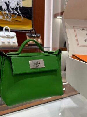 DDMode Factory Mini Kelly 2424 Evercolor Bamboo green Silver Hardware 21cm Full Handmade