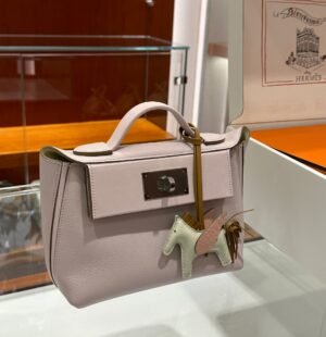 DDMode Factory Mini Kelly 2424 Evercolor Light Purple Pink Silver Hardware 21cm Full Handmade