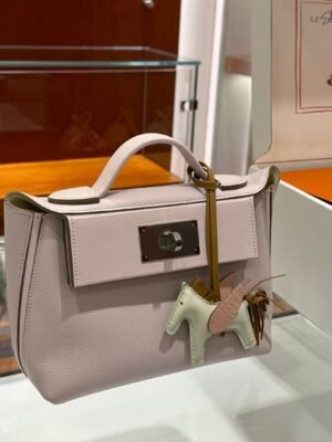 DDMode Factory Mini Kelly 2424 Evercolor Light Purple Pink Silver Hardware 21cm Full Handmade