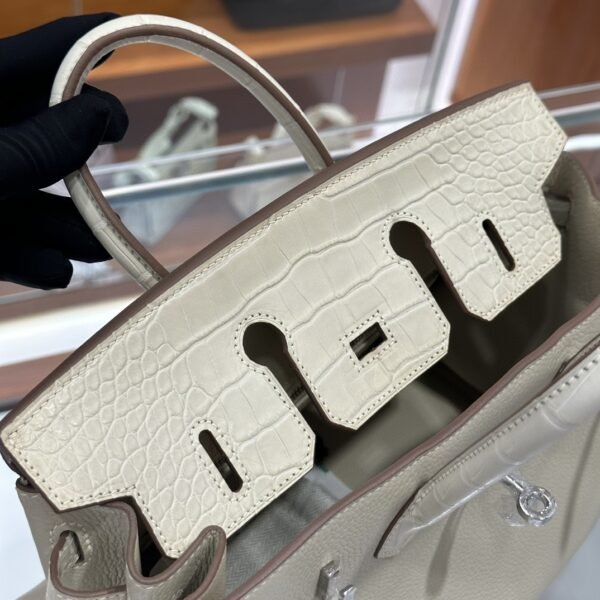 DDMode Birkin Touch Togo & Matte Alligator Creamy White Silver Hardware 25cm Full Handmade Phw