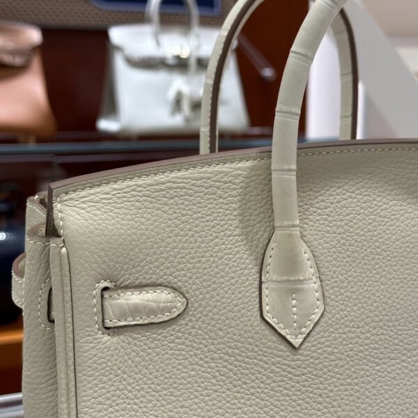 DDMode Birkin Touch Togo & Matte Alligator Creamy White Silver Hardware 25cm Full Handmade Phw