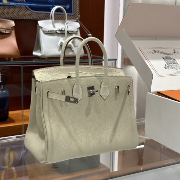 DDMode Birkin Touch Togo & Matte Alligator Creamy White Silver Hardware 25cm Full Handmade Phw