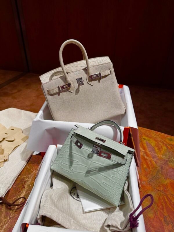 DDMode Birkin Touch Togo & Matte Alligator Creamy White Silver Hardware 25cm Full Handmade Phw