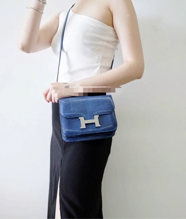 DDMode Constance Lizard Leather Gem Blue Silver Hardware 19cm Full Handmade