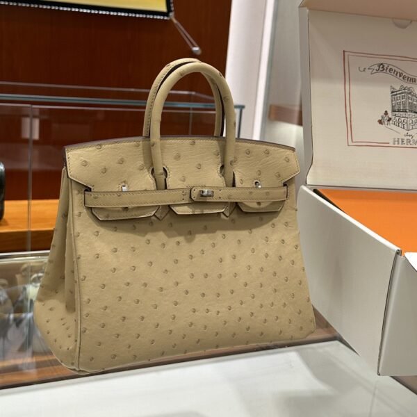 DDMode Birkin Ostrich vanilla Light Khaki Silver Hardware 25cm Full Handmade
