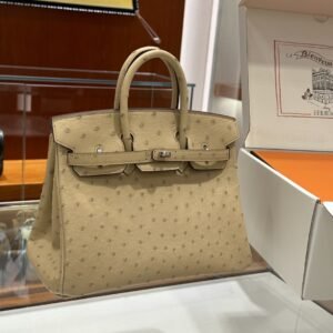 DDMode Birkin Ostrich vanilla Light Khaki Silver Hardware 25cm Full Handmade