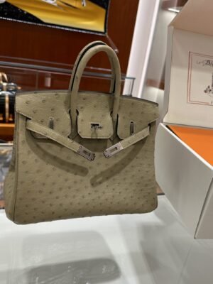 DDMode Birkin Ostrich Turtledove Khaki Silver Hardware 25cm Full Handmade