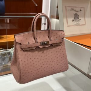 DDMode Birkin Ostrich Dusky pink Silver Hardware 25cm Full Handmade