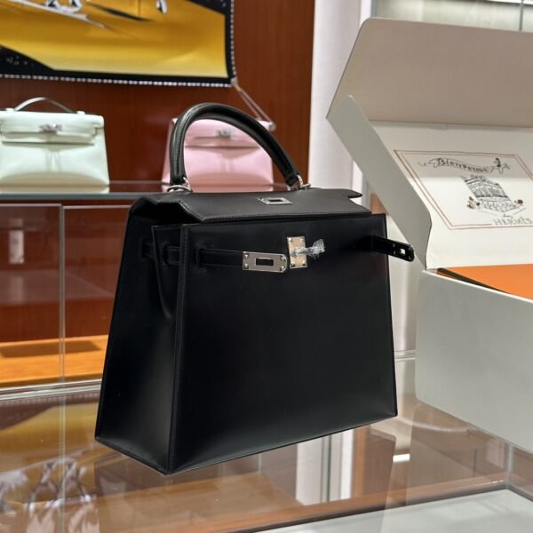 DDMode Kelly Shiny Box Leather Black Silver Hardware 25cm Full Handmade