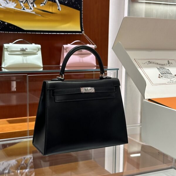 DDMode Kelly Shiny Box Leather Black Silver Hardware 25cm Full Handmade