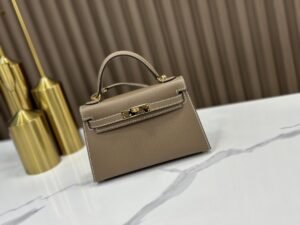 DDMode Mini Kelly Epsom Etoupe Grey Gold Hardware 19cm Full Handmade Ghw
