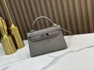 DDMode Mini Kelly Epsom Medium grey Silver Hardware 19cm Full Handmade Phw