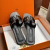 DDMode New embroider slipper Leather Black Full Handmade