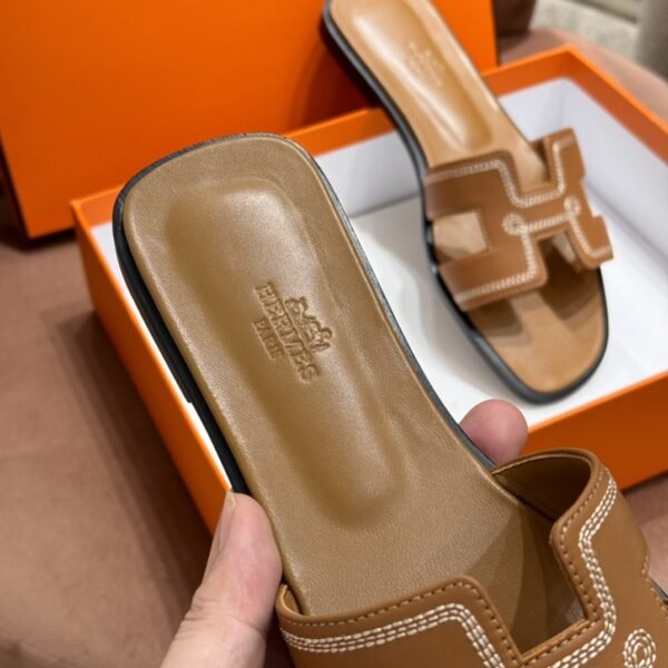 DDMode New embroider slipper Leather Golden Brown Full Handmade