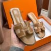 DDMode New embroider slipper Leather Golden Brown Full Handmade