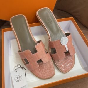 DDMode New slipper crocodile Leather Cream Pink Full Handmade