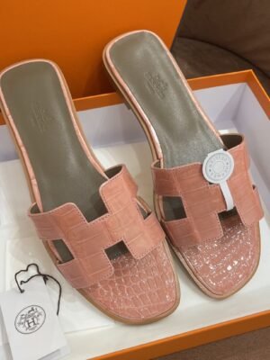 DDMode New slipper crocodile Leather Cream Pink Full Handmade