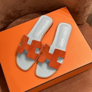 DDMode color matching slipper chamois Leather Orange & White Full Handmade