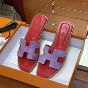 DDMode color matching slipper chamois Leather Purple & Red Full Handmade
