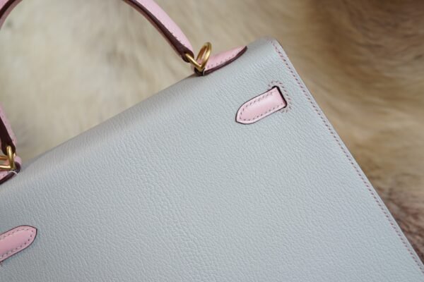 DDMode Hermes T0 Blue Brume / 3Q Rose Sakura Chevre Kelly 25CM Brush Gold