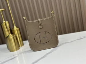 DDMode Hermès Mini Evelyne Togo Etoupe Grey Gold Hardware 16cm Full Handmade Ghw