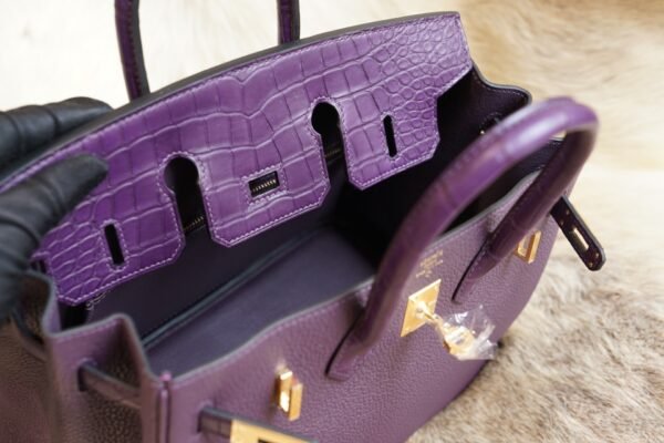 DDMode Hermes Touch Birkin 25CM Togo / Crocodile Leather 9G Amethyst Gold Hardware