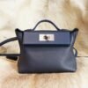 DDMode Hermes 2Z Blue Nuit Mini Kelly 2424 Evercolor Leather Silver Hardware
