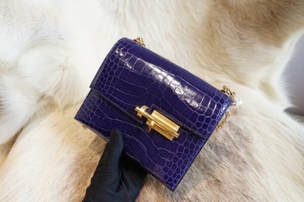 DDMode Factory Shiny Crocodile Verrou Mini 17CM M3 Blue Encre Gold Hardware