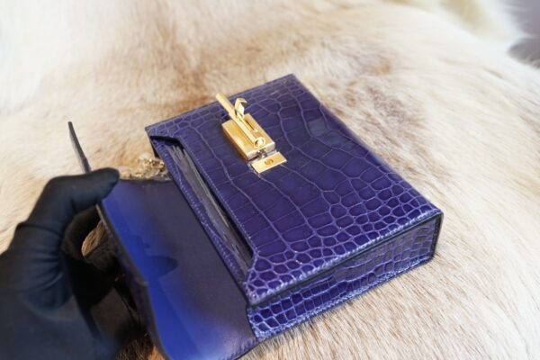 DDMode Factory Shiny Crocodile Verrou Mini 17CM M3 Blue Encre Gold Hardware