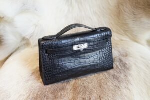 DDMode Hermes Matte Crocodile Kelly Pochette 22CM CK89 Nior Silver Hardware