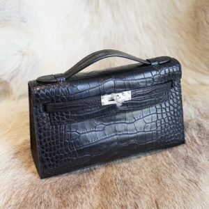 DDMode Hermes Matte Crocodile Kelly Pochette 22CM CK89 Nior Silver Hardware