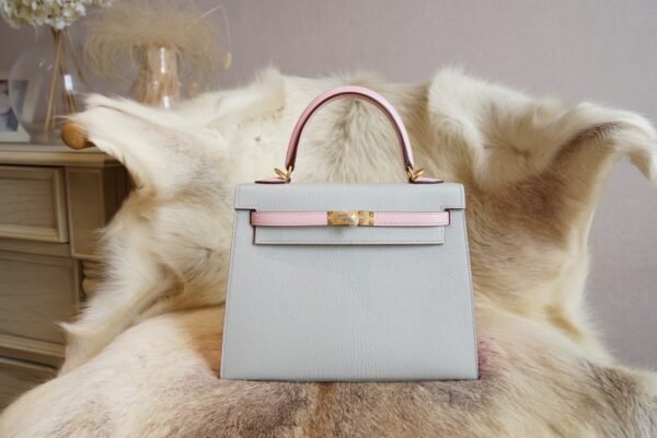 DDMode Hermes T0 Blue Brume / 3Q Rose Sakura Chevre Kelly 25CM Brush Gold