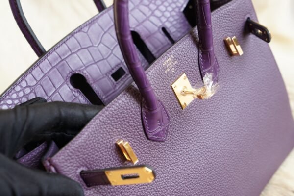 DDMode Hermes Touch Birkin 25CM Togo / Crocodile Leather 9G Amethyst Gold Hardware