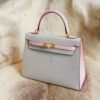 DDMode Hermes T0 Blue Brume / 3Q Rose Sakura Chevre Kelly 25CM Brush Gold