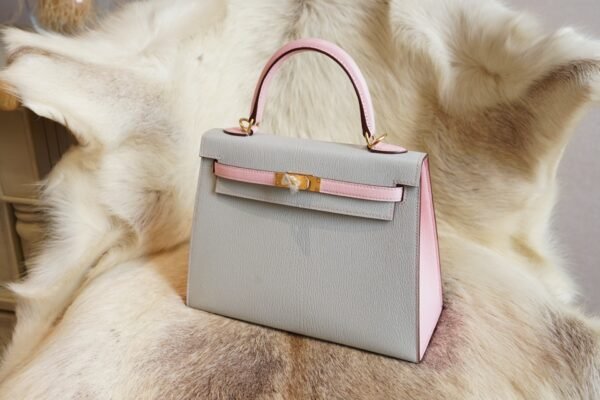 DDMode Hermes T0 Blue Brume / 3Q Rose Sakura Chevre Kelly 25CM Brush Gold