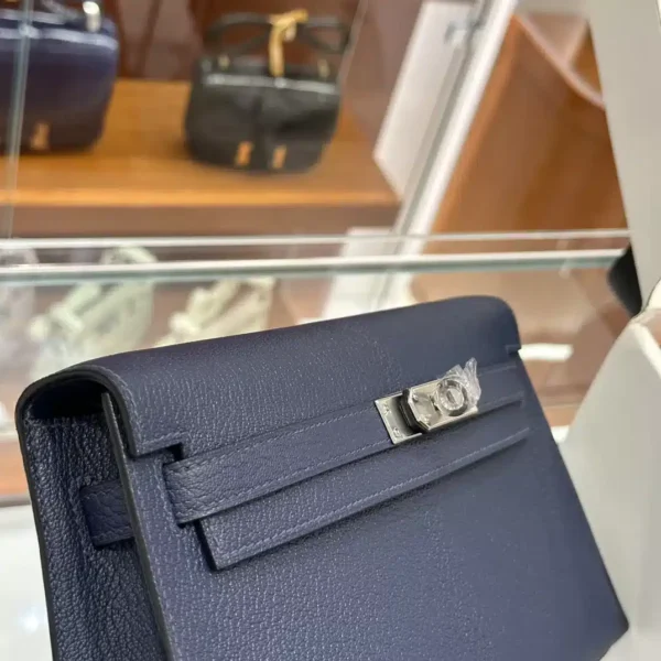 Kelly Elan Madame Deep Blue Silver Hardware 27.5cm Full Handmade Phw