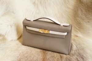 DDMode Hermes M8 Gris Asphalt & CK10 Craie Swift Kelly Pochette 22CM Gold Hardware