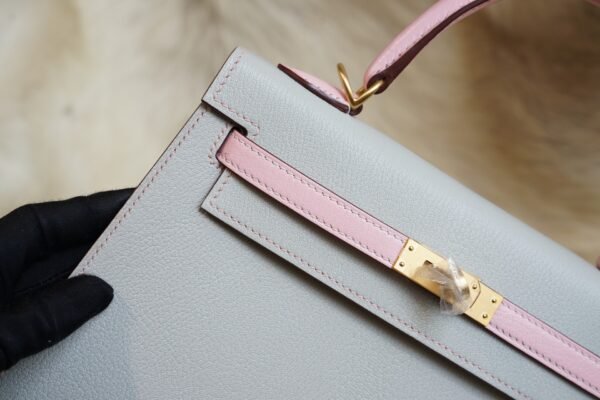 DDMode Hermes T0 Blue Brume / 3Q Rose Sakura Chevre Kelly 25CM Brush Gold