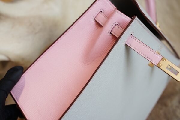 DDMode Hermes T0 Blue Brume / 3Q Rose Sakura Chevre Kelly 25CM Brush Gold