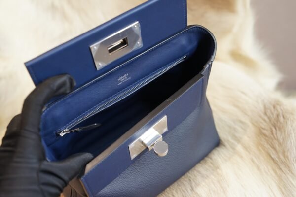 DDMode Hermes 2Z Blue Nuit Mini Kelly 2424 Evercolor Leather Silver Hardware