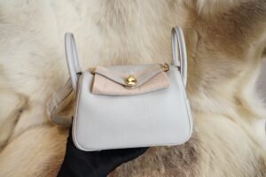 DDMode Hermes Mini Lindy 19CM CK80 Gris Pearl Clemence Gold Hardware