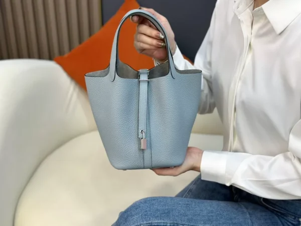 DDMode Factory Picotin Togo Linen blue Silver Hardware 18cm Full Handmade