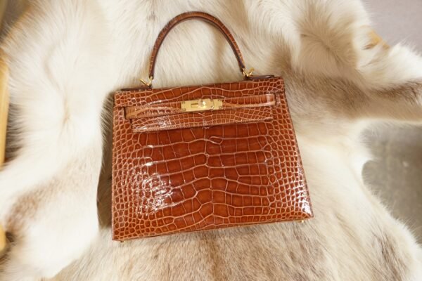 DDMode Wechat Hermes 33 Miel Shiny Crocodile Kelly Sellier 28CM Gold Hardware