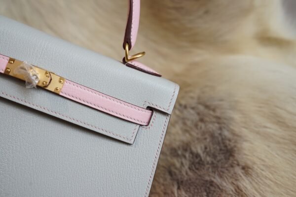 DDMode Hermes T0 Blue Brume / 3Q Rose Sakura Chevre Kelly 25CM Brush Gold
