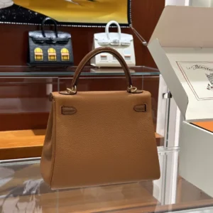 DDMode Hermès Kelly Touch Togo & Matte Crocodile Golden Brown Gold Hardware 25cm Full Handmade Ghw