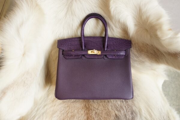 DDMode Hermes Touch Birkin 25CM Togo / Crocodile Leather 9G Amethyst Gold Hardware