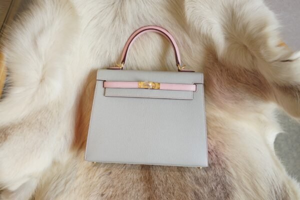 DDMode Hermes T0 Blue Brume / 3Q Rose Sakura Chevre Kelly 25CM Brush Gold